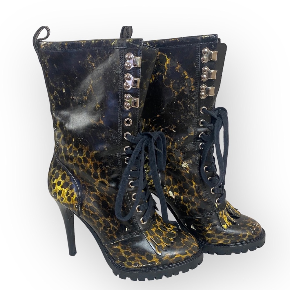 Dolce and Gabbana D&G Leopard Animal Print Lace Up Boots